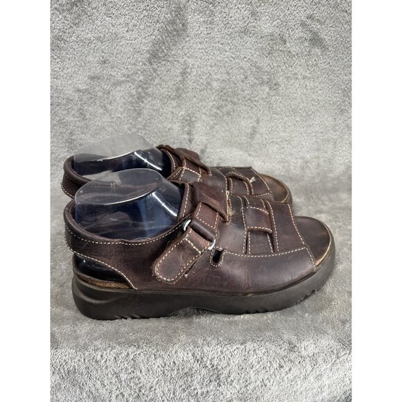 Vtg 90s Y2K MEN's Sz 9.5 Brown Leather Chunky Fisherman Platform Sandals Grunge - Picture 2 of 6